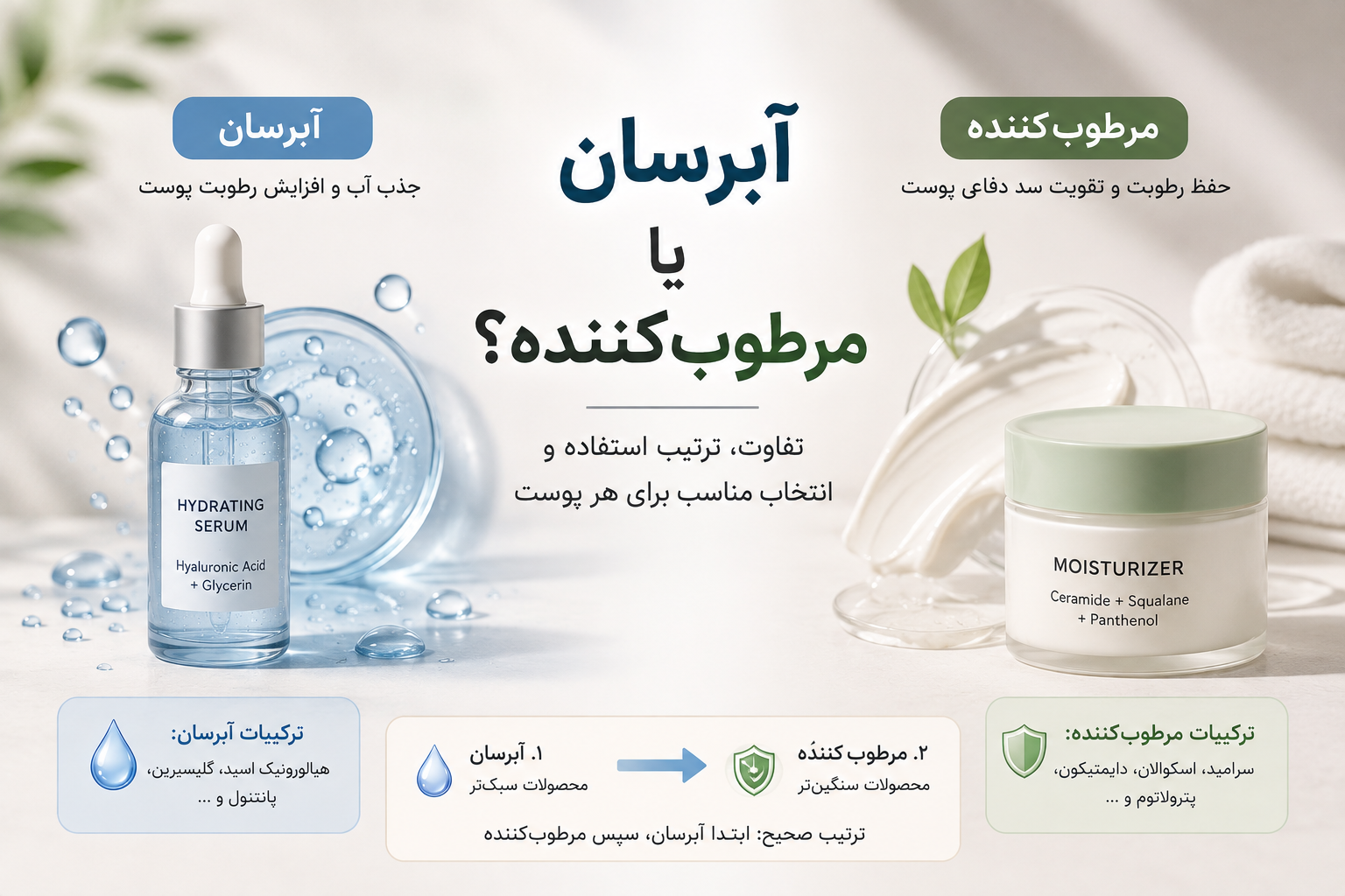 آبرسان یا مرطوب‌کننده؟ تفاوت، ترتیب استفاده و انتخاب مناسب برای هر پوست
